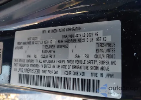 2021 Mazda Mazda6 Touring z USA, uszkodzony, nr VIN JM1GL1VM6M1612081